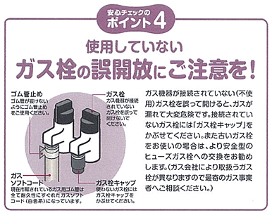 使用していないガス栓の誤開放にご注意を！